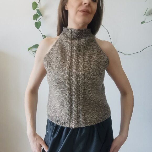 Soft Wool Handmade Vintage Sweater vest With Turtleneck 70s Brown - Picture 3 of 6